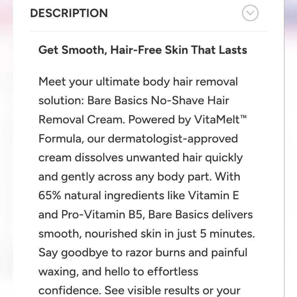 Her Liaison BARE BASICS No Shave Cream NEW Hair Removal